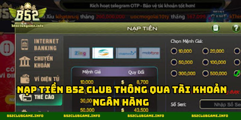 Nạp tiền B52 CLUB thông qua tài khoản ngân hàng